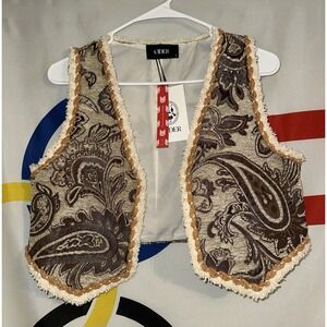 Cider Jacquard Tapestry Cropped Vest Small Floral Paisley Hook & Loop NWT
